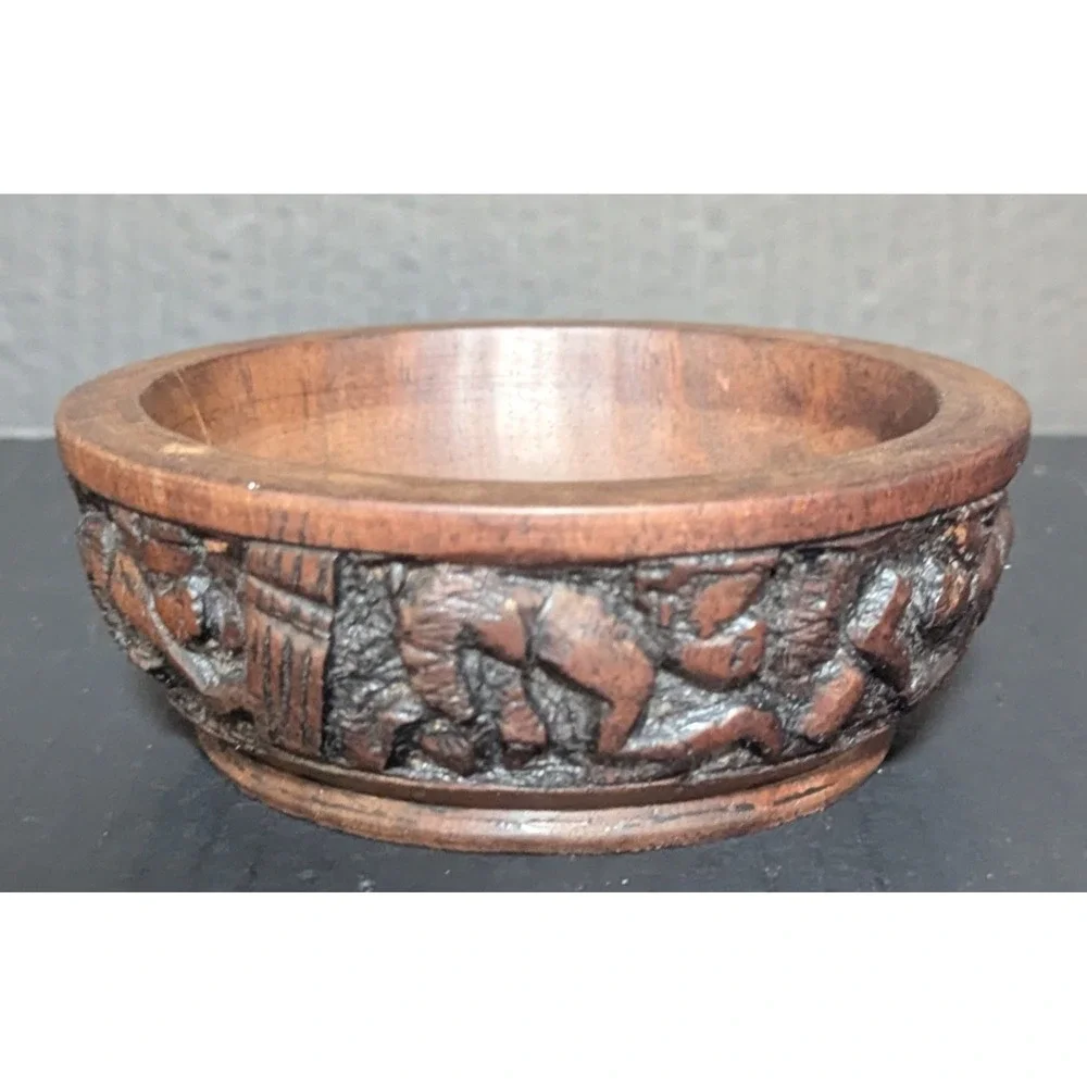 Vintage‎ African Malawi Craftsman Hand Carved African Ebony Wood Bowl Numbered